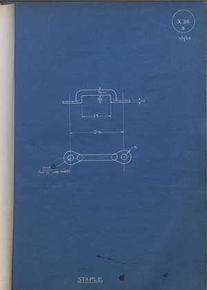 War Office  Staple WH Tildesley Forging Technical Drawing