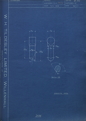 Warne Wright & Rowland LTD  Jaw WH Tildesley Forging Technical Drawing