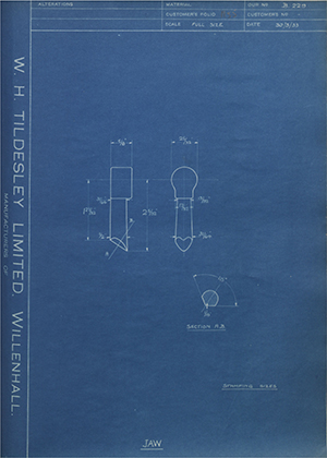 Warne Wright & Rowland LTD  Jaw WH Tildesley Forging Technical Drawing