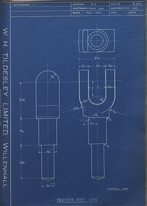 Whatton & Sons 1995 Rocker Arm Yoke WH Tildesley Forging Technical Drawing