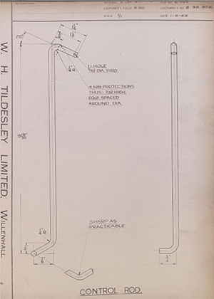 Wilkins & MItchell LTD 02.32.302 Control Rod WH Tildesley Forging Technical Drawing