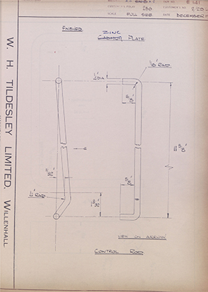 Wilkins & MItchell LTD 2/29/4 Control Rod WH Tildesley Forging Technical Drawing