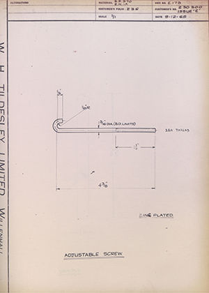 Wilkins & MItchell LTD 2.30.300 ISSUE 'E' Adjustable Screw WH Tildesley Forging Technical Drawing