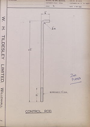 Wilkins & MItchell LTD 2.32.301 Control Rod WH Tildesley Forging Technical Drawing