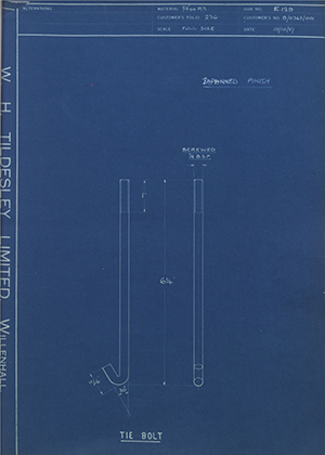 Wilkins & MItchell LTD 8/0363/001 Tie Bolt WH Tildesley Forging Technical Drawing