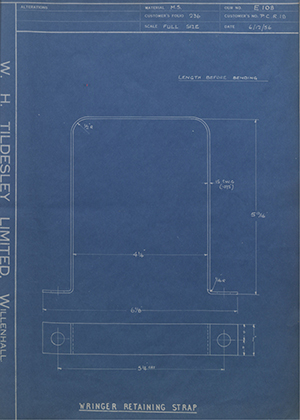 Wilkins & MItchell LTD PCR18 Wringer Retaining Strap WH Tildesley Forging Technical Drawing