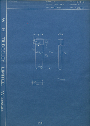 Willenhall MFG & Trading Co  Pin WH Tildesley Forging Technical Drawing