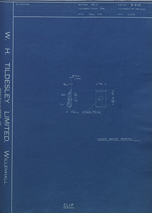 Willenhall Motor Radiator Co LTD 11K2788 Clip WH Tildesley Forging Technical Drawing