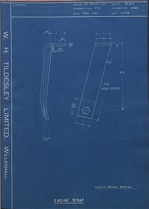 Willenhall Motor Radiator Co LTD 12205 Engine Strap WH Tildesley Forging Technical Drawing