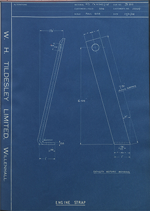 Willenhall Motor Radiator Co LTD 12207 Engine Strap WH Tildesley Forging Technical Drawing