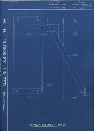 Willenhall Motor Radiator Co LTD 12533LH / 12534RH Stirrup Assembly - Inner WH Tildesley Forging Technical Drawing