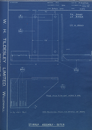 Willenhall Motor Radiator Co LTD 12533LH / 12534RH Stirrup Assembly - Outer WH Tildesley Forging Technical Drawing