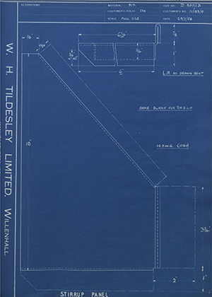 Willenhall Motor Radiator Co LTD 12593/4 Stirrup Panel WH Tildesley Forging Technical Drawing