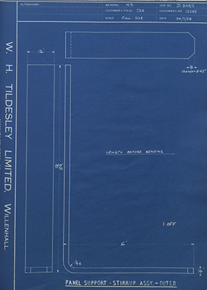 Willenhall Motor Radiator Co LTD 12595 Panel Support - Stirrup Assembly - Outer WH Tildesley Forging Technical Drawing