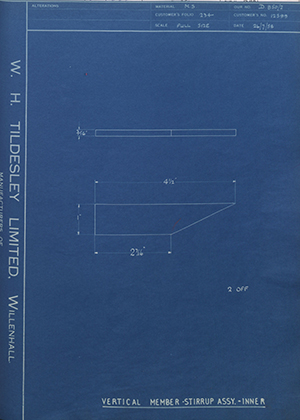 Willenhall Motor Radiator Co LTD 12599 Vertical Member - Stirrup Assembly - Inner WH Tildesley Forging Technical Drawing