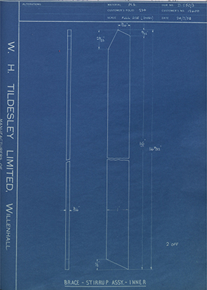 Willenhall Motor Radiator Co LTD 12600 Brace - Stirrup Assembly - Inner WH Tildesley Forging Technical Drawing