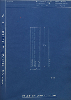 Willenhall Motor Radiator Co LTD 12602 Tread Strip - Stirrup Assembly - Outer WH Tildesley Forging Technical Drawing