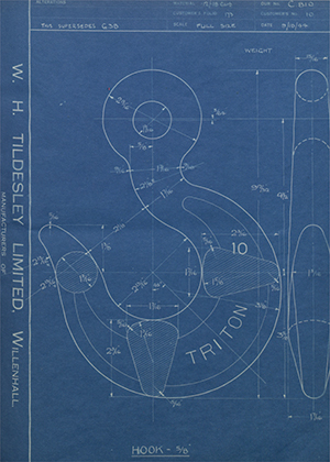 Woodhouse Brothers - William Griffin & Sons LTD 10 Hook - 5/8" WH Tildesley Forging Technical Drawing