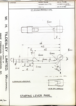 Woodhouse Brothers - William Griffin & Sons LTD 102 / 10HA104A Starting Lever Pawl WH Tildesley Forging Technical Drawing