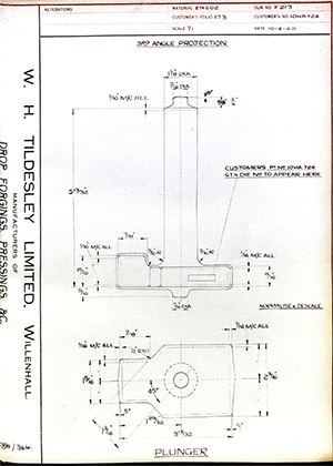 Woodhouse Brothers - William Griffin & Sons LTD 10HA724 Plunger WH Tildesley Forging Technical Drawing