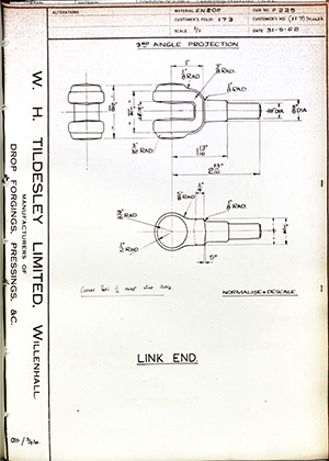 Woodhouse Brothers - William Griffin & Sons LTD 117 / TM1068A Link End WH Tildesley Forging Technical Drawing