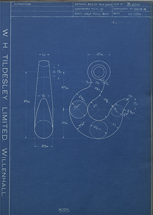 Woodhouse Brothers - William Griffin & Sons LTD 11895N Hook WH Tildesley Forging Technical Drawing