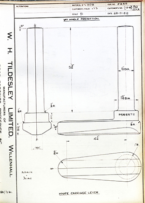 Woodhouse Brothers - William Griffin & Sons LTD 129 / PSR557Z Knife Carriage Lever WH Tildesley Forging Technical Drawing