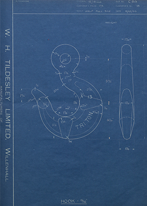 Woodhouse Brothers - William Griffin & Sons LTD 13 Hook - 13/16" WH Tildesley Forging Technical Drawing