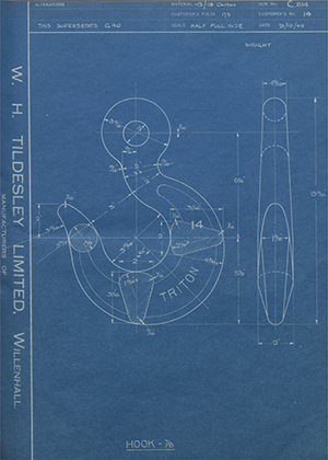 Woodhouse Brothers - William Griffin & Sons LTD 14 Hook - 7/8" WH Tildesley Forging Technical Drawing