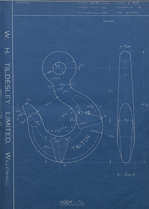 Woodhouse Brothers - William Griffin & Sons LTD 15 Hook - 15/16" WH Tildesley Forging Technical Drawing