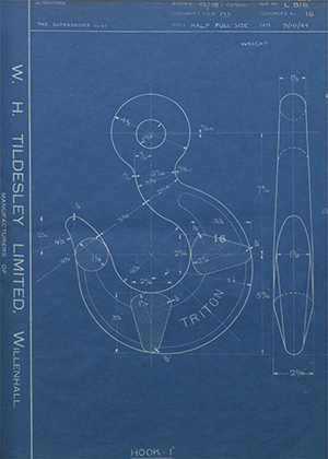 Woodhouse Brothers - William Griffin & Sons LTD 16 Hook - 1" WH Tildesley Forging Technical Drawing