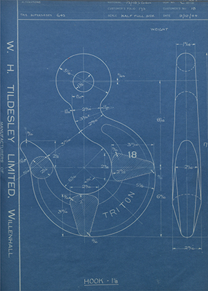 Woodhouse Brothers - William Griffin & Sons LTD 18 Hook - 1 1/8" WH Tildesley Forging Technical Drawing