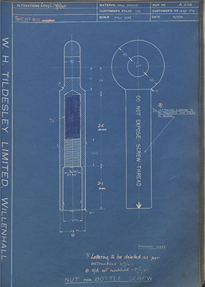 Woodhouse Brothers - William Griffin & Sons LTD 1841/1 No6 Nut for Bottle Screw WH Tildesley Forging Technical Drawing