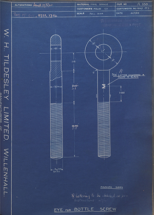 Woodhouse Brothers - William Griffin & Sons LTD 1841/1 No7 Eye for Bottle Screw WH Tildesley Forging Technical Drawing