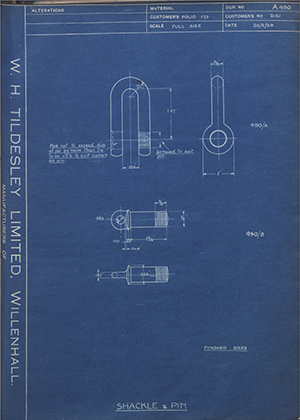 Woodhouse Brothers - William Griffin & Sons LTD 2151 Shackle & Pin WH Tildesley Forging Technical Drawing