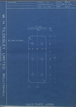 Woodhouse Brothers - William Griffin & Sons LTD 4804 Clamp Plate - Large WH Tildesley Forging Technical Drawing