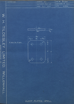 Woodhouse Brothers - William Griffin & Sons LTD 4804 Clamp Plates - Small WH Tildesley Forging Technical Drawing