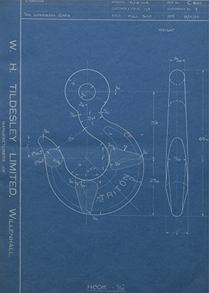 Woodhouse Brothers - William Griffin & Sons LTD 7 Hook - 7/16" WH Tildesley Forging Technical Drawing