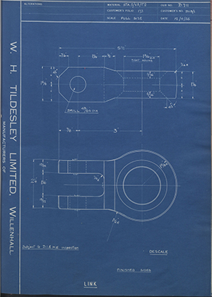 Woodhouse Brothers - William Griffin & Sons LTD 9113/1 Link WH Tildesley Forging Technical Drawing