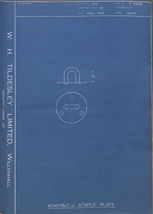 Woodhouse Brothers - William Griffin & Sons LTD  Assembly of Staple Plate WH Tildesley Forging Technical Drawing