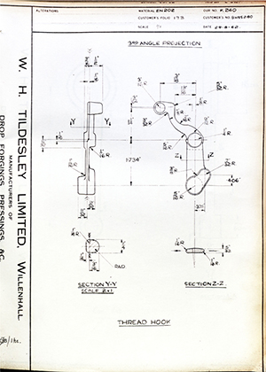 Woodhouse Brothers - William Griffin & Sons LTD BHSS280 Thread Hook WH Tildesley Forging Technical Drawing