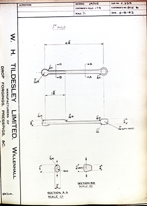 Woodhouse Brothers - William Griffin & Sons LTD BHSS90  WH Tildesley Forging Technical Drawing