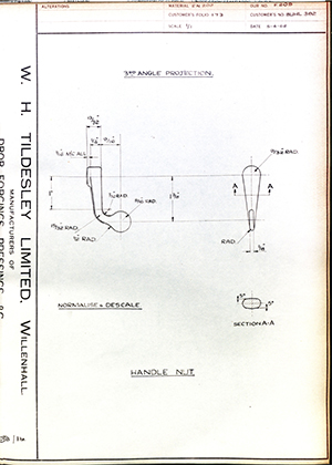 Woodhouse Brothers - William Griffin & Sons LTD BUHL382 Handle Nut WH Tildesley Forging Technical Drawing