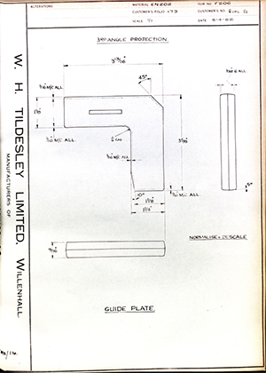 Woodhouse Brothers - William Griffin & Sons LTD BUHL52 Guide Plate WH Tildesley Forging Technical Drawing