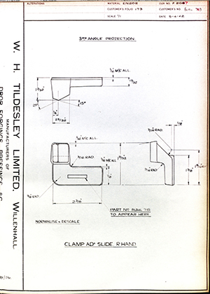 Woodhouse Brothers - William Griffin & Sons LTD BUHL703 Clamp AD Slide R Hand WH Tildesley Forging Technical Drawing