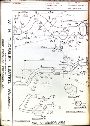 Woodhouse Brothers - William Griffin & Sons LTD BURN471 Nail Separator Arm WH Tildesley Forging Technical Drawing