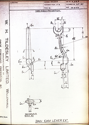 Woodhouse Brothers - William Griffin & Sons LTD ELM587 Jaw Cam Lever EXT WH Tildesley Forging Technical Drawing