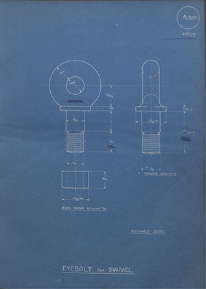 Woodhouse Brothers - William Griffin & Sons LTD  Eyebolt For Swivel WH Tildesley Forging Technical Drawing