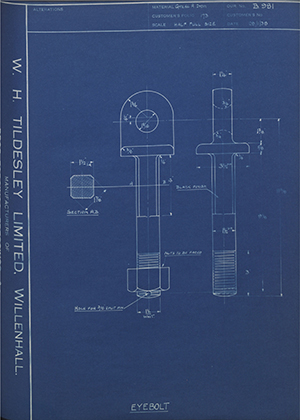 Woodhouse Brothers - William Griffin & Sons LTD  Eyebolt WH Tildesley Forging Technical Drawing