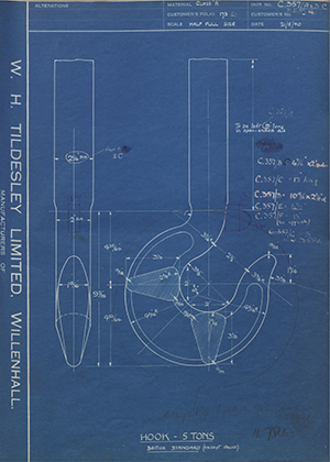 Woodhouse Brothers - William Griffin & Sons LTD  Hook - 5 Tons WH Tildesley Forging Technical Drawing